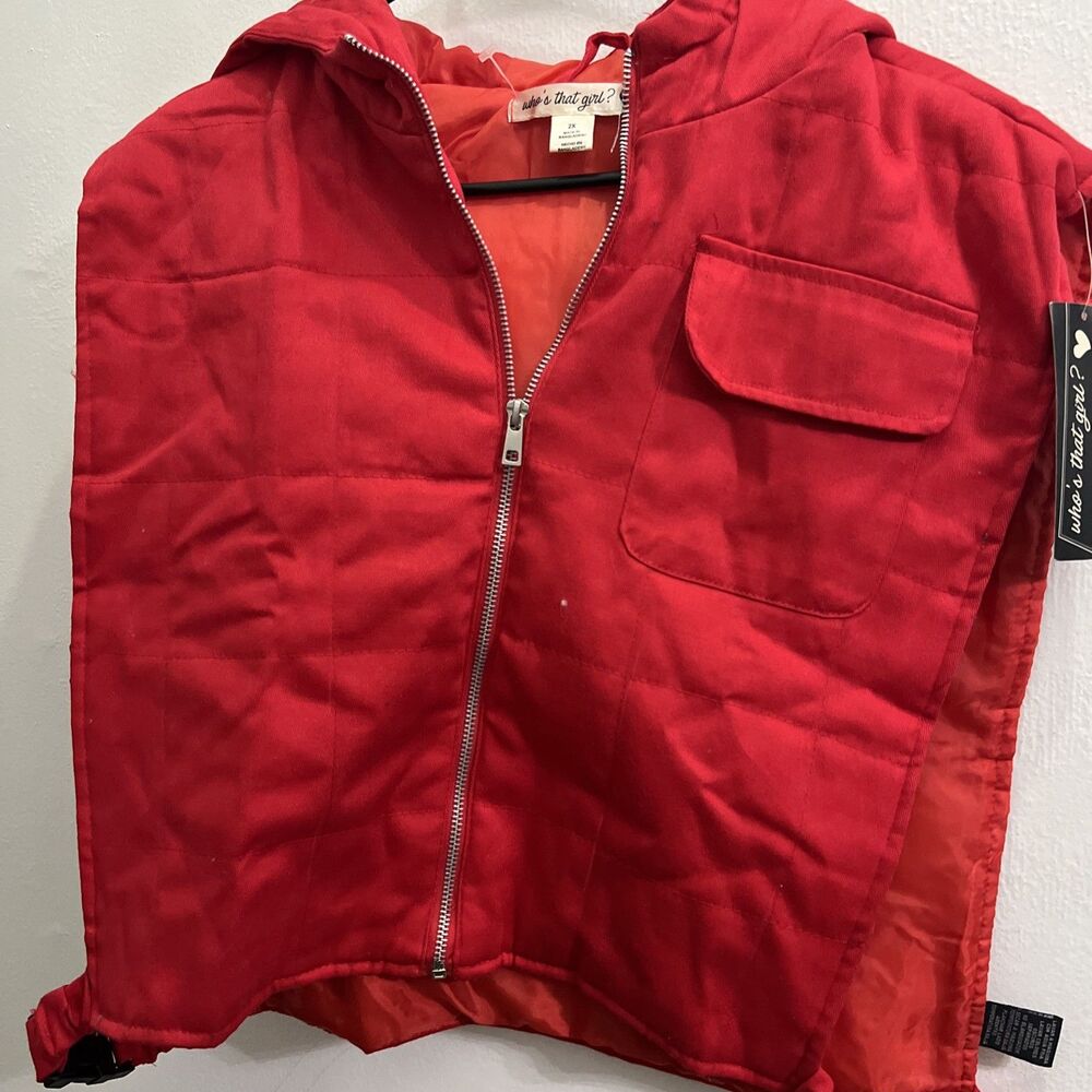 Who’s That Girl Vest Jacket Lined 2XL Red Zip Up - Picture 2 of 10
